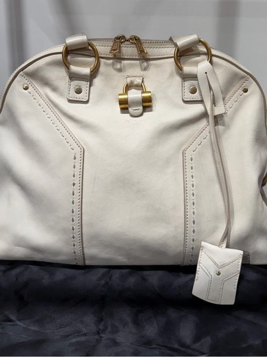Yves Saint Laurent Handbags - Yves Saint Laurent Muse Cream Leather Satchel with Gold Hardware